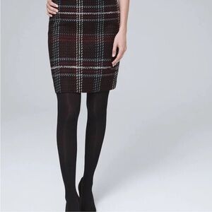 New with tags White House Black Market Plaid Boot Skirt in Black w Deep Garnet